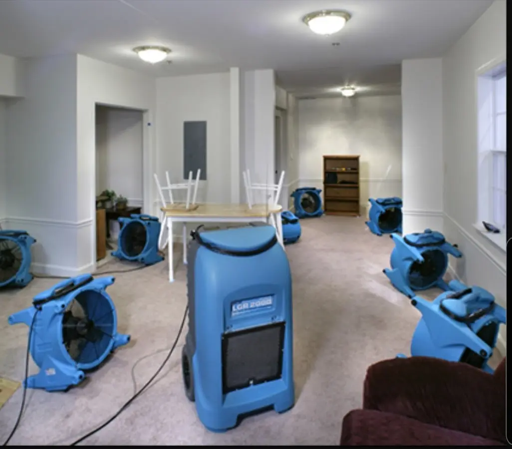 Air movers and dehumidifier setup for Water Extraction & Removal in Destin